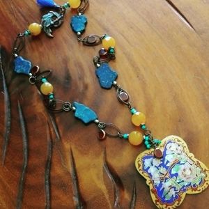 Lapis and Jasper Cloisonne pendant necklace